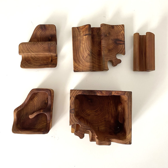 Vintage Signed Wooden Puzzle Box Toy 5 Pieces 3.5"x3"x2.5" Brown - Picture 7 of 10